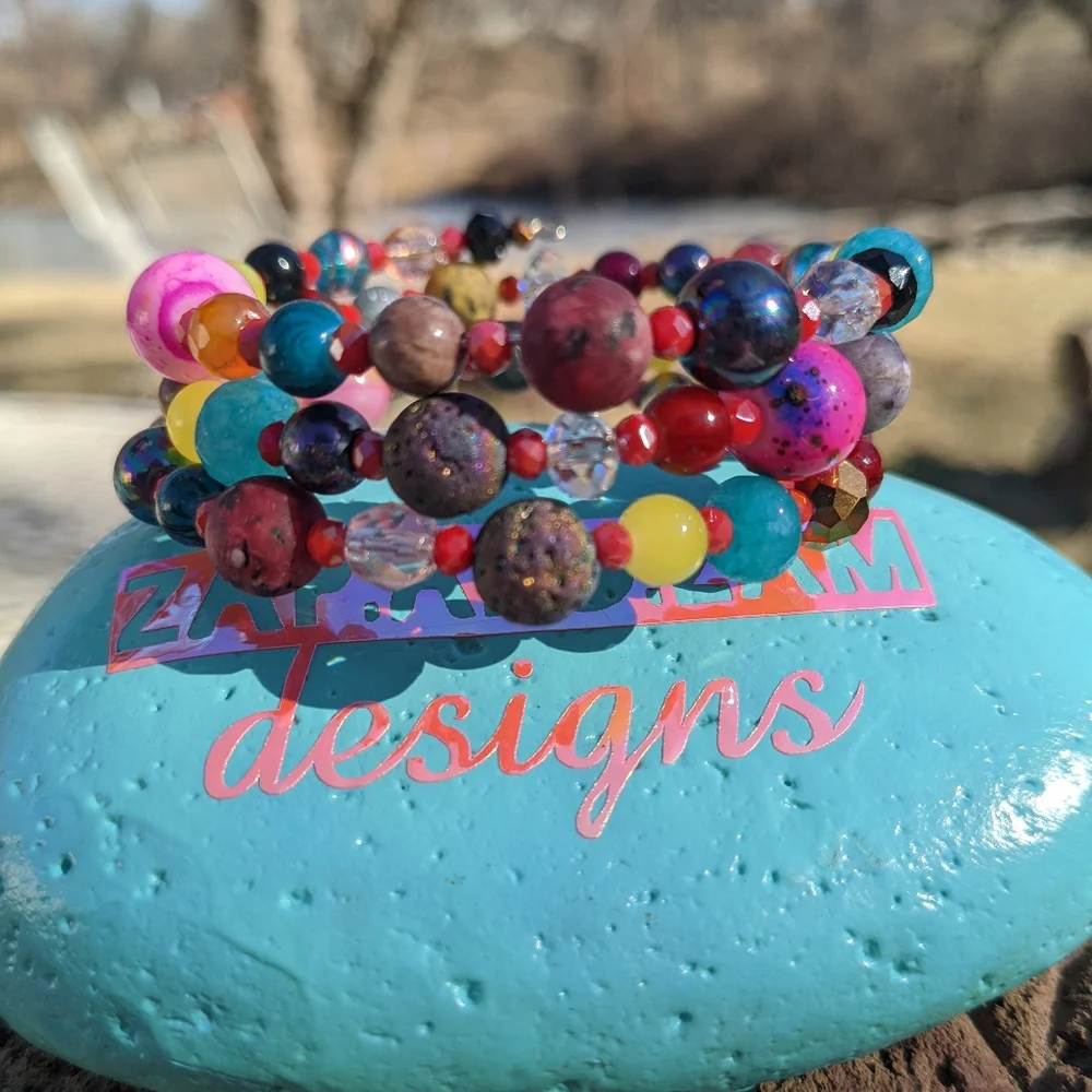 NEW Jasper Crystals LAVA Stone Blue Opal Bracelet Colorful Cute handmade - Picture 7 of 9